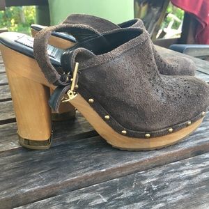 Tory Burch brown suede clogs