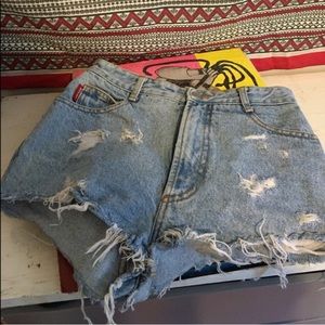 Distressed denim shorts
