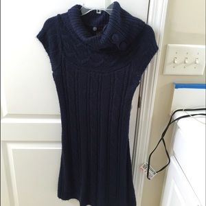 Short sleeved navy sweater dress