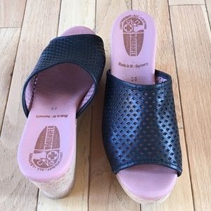 Worshofer black leather cork wedges