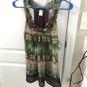 Tribal print beaded tank top