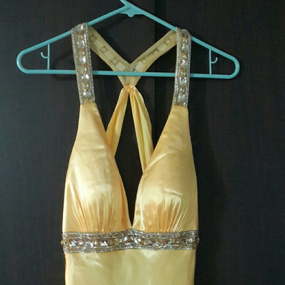 Brand new golden yellow halter silk like dress