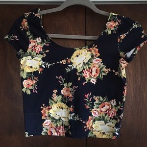 Navy Blue and Floral Crop Top