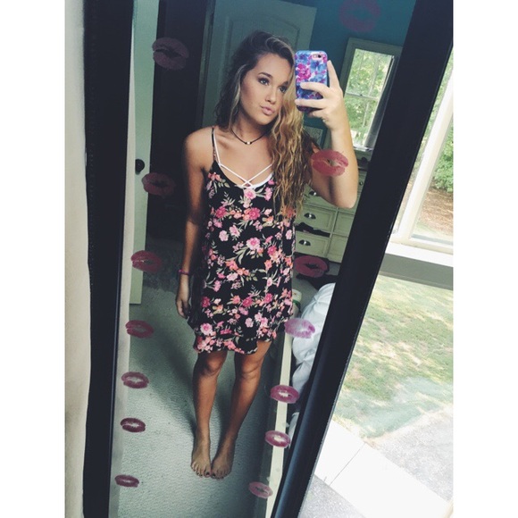 Forever 21 Dresses & Skirts - [SOLD] Black & Pink Floral Slip Dress