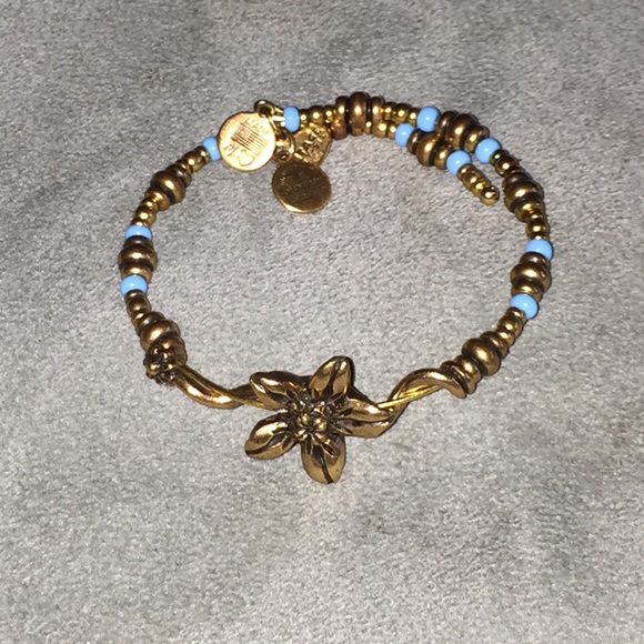 Alex & Ani Gold and Turquoise Flower Bangle