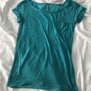 Teal folded sleeve pocket tee