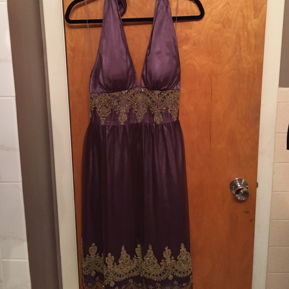 Beautiful purple halter dress with beading size 8