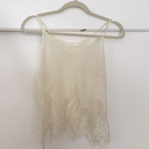 Sheer cropped, lace shirt