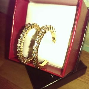 Gold with Crystal Rhinestones Hoop Earrings