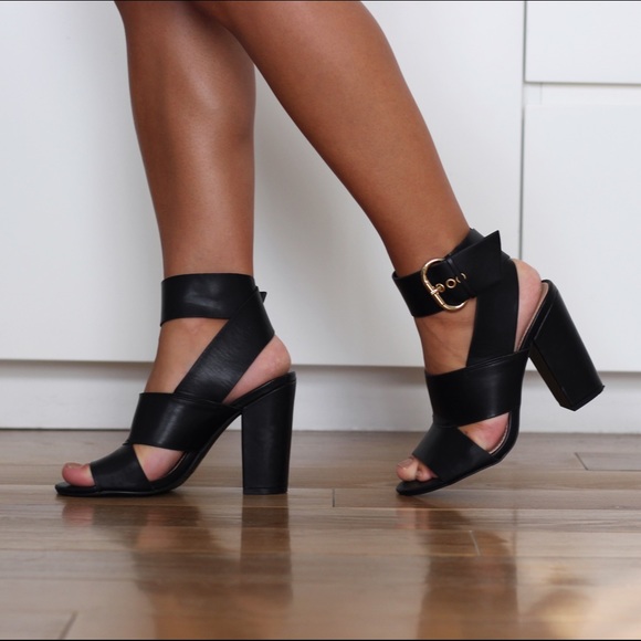 Forever 21 Black Faux Leather Strappy Heels