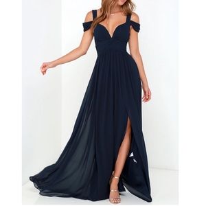 BARIANO OCEAN OF ELEGANCE NAVY BLUE MAXI DRESS