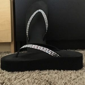 Black Swarovski crystal sandals