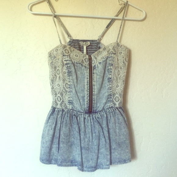 Jean lace peplum tank