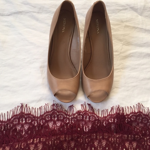 Tan Open Toe Heel Wedges, wedding nude shoes