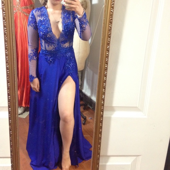 Royal Blue Lace and Sequin Prom Dress
