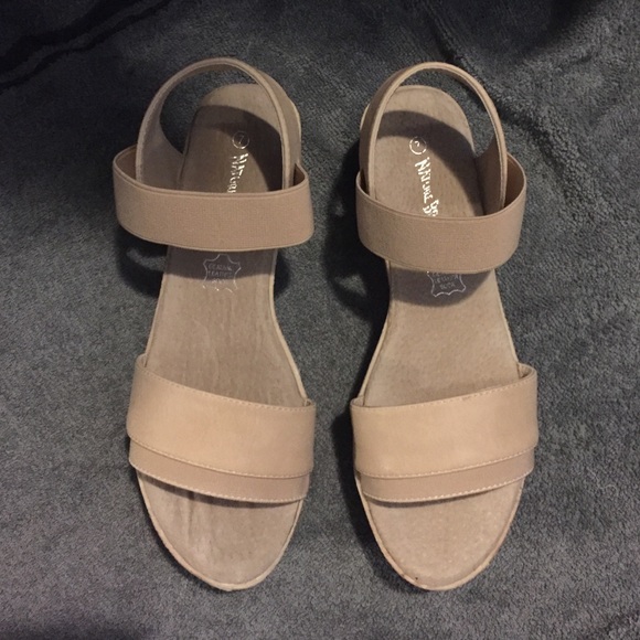 Nude strap wedges