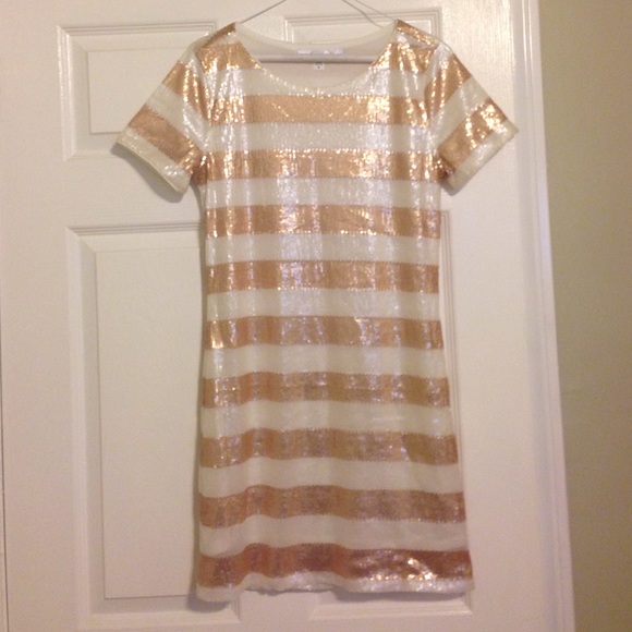 Hype White and Gold Sequin Metallic Mini NYE Dress