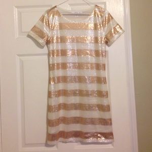 Hype White and Gold Sequin Metallic Mini NYE Dress