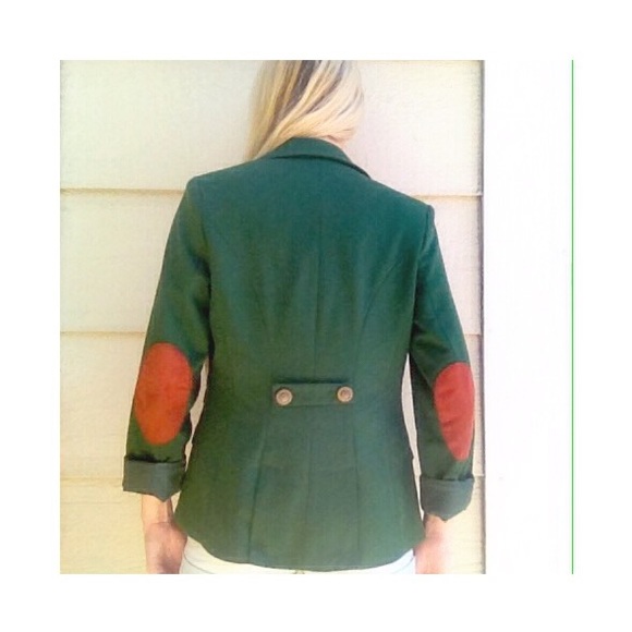 Green business work blazer brown detailed elbows