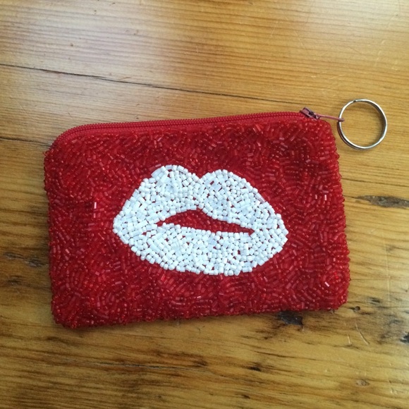 Red and White Beaded Coin Pouch
