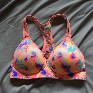PINK neon floral push-up sports bra xs