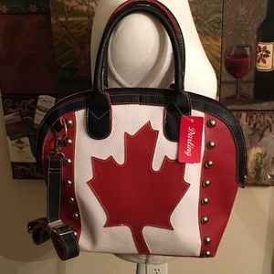 RED, WHITE, AND BLACK MAPLE LEAF BOWLER BAG NWT RED, WHITE, AND BLACK MAPLE LEAF BOWLER BAG NWT