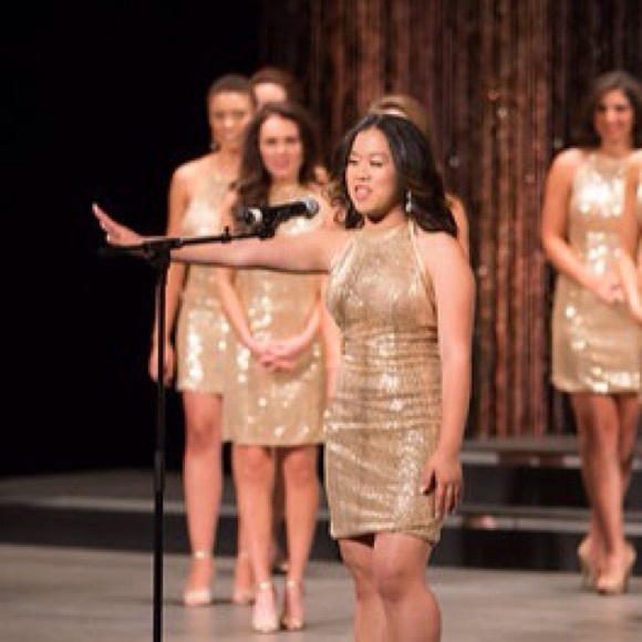 Stephen Yerik Gold Sequin Cocktail Dress