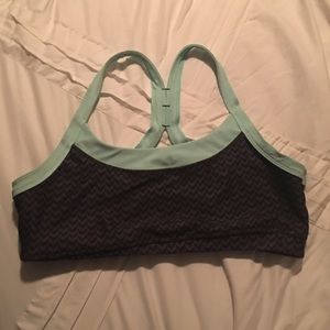 Baby Blue, Grey & Black Chevron Printed Sports Bra