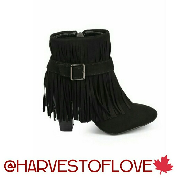 🌟BLACK  FRINGE HEEL BUCKLE BOOTS🌟-📦 NIB📦 - Picture 2 of 4