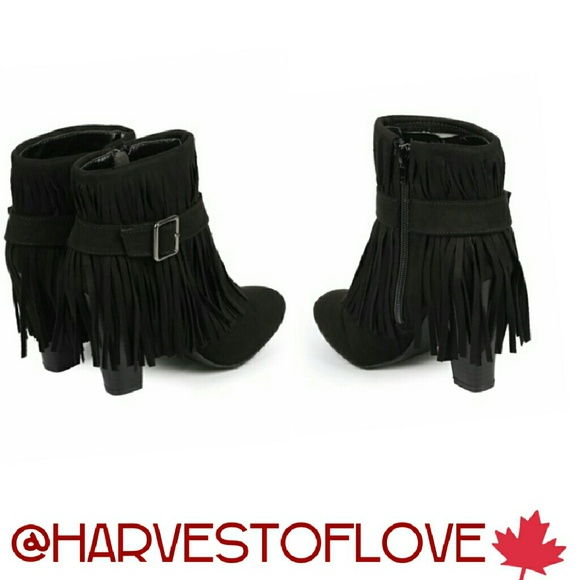 🌟BLACK  FRINGE HEEL BUCKLE BOOTS🌟-📦 NIB📦 - Picture 3 of 4