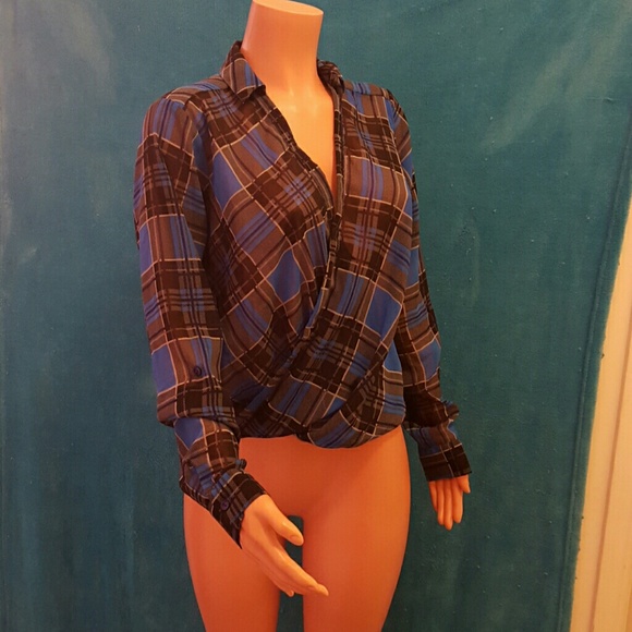 Blue and black plaid shirt