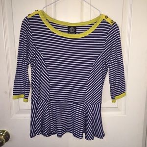 White/Blue Striped Peplum Top