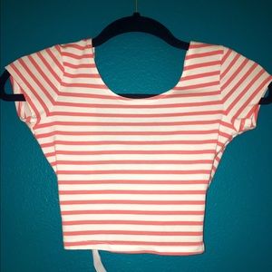 Striped Cross Back Crop Tee