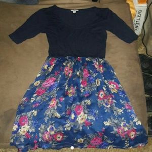 Floral and Navy mid sleeve above knee dress