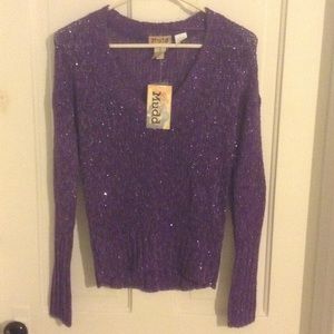 Purple v neck sweater.