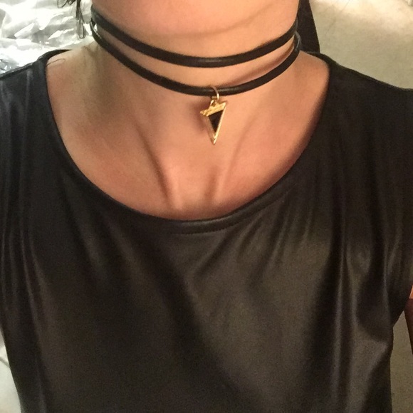 Black leather choker with gold pendant! Brand new!