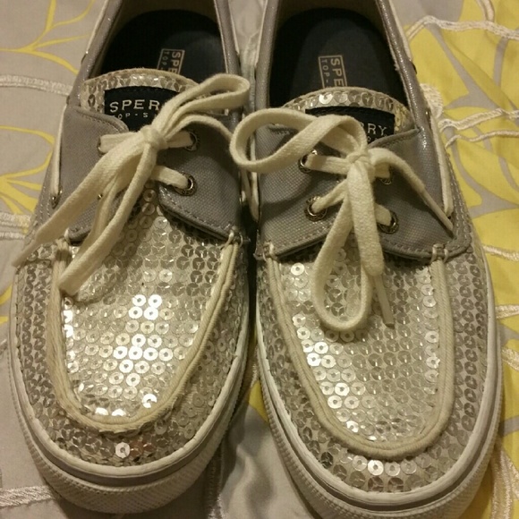 Sperry silver sequin boat shoes