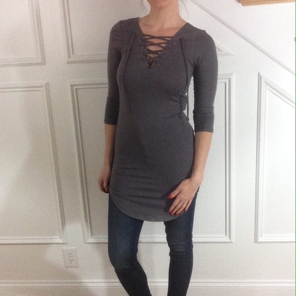 Clearance💥Last One: Charcoal Eyelet Tunic Dress - Picture 2 of 4