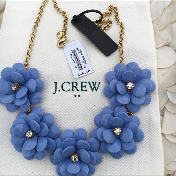 NWT J Crew Blue Floral Burst Rhinestone Necklace - Picture 3 of 4