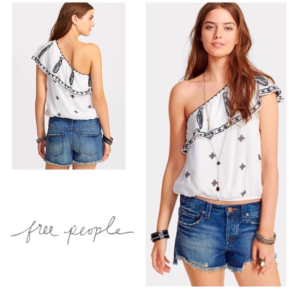 Free People one shoulder embroidered top