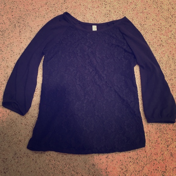 girls navy floral lace half sleeves shirt