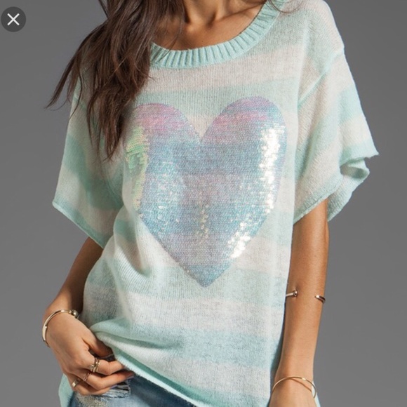 Wildfox WHITE LABEL striped sweater w/large heart! - Picture 3 of 4