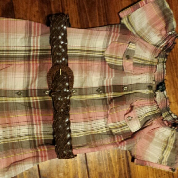 Plaid shirt with belt