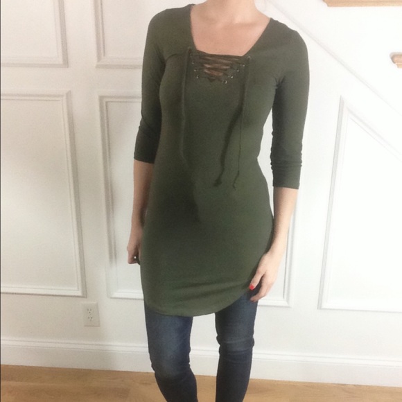 LAST Large Olive Eyelet Tunic Dress - Picture 3 of 3