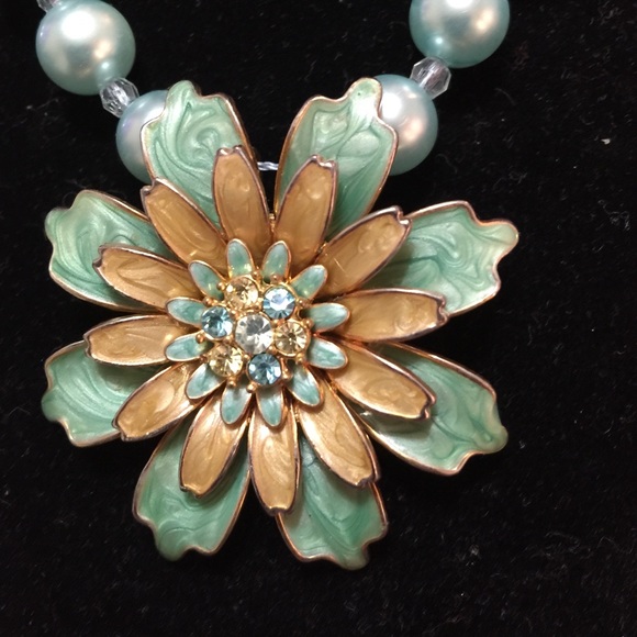 Faux Pearl Light Blue Necklace & Earrings -JW-86 - Picture 2 of 4