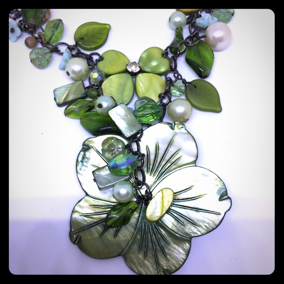Statement necklace Green Flower Ceramic [JW-83]