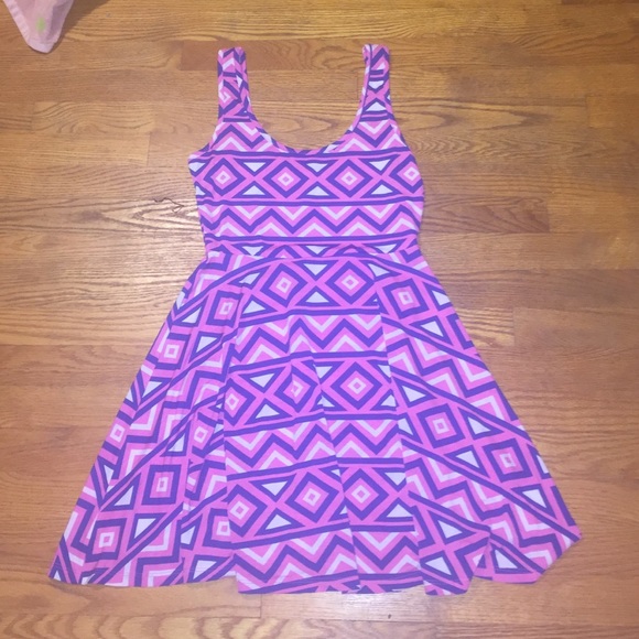 Pink, white and blue pattern skater dress