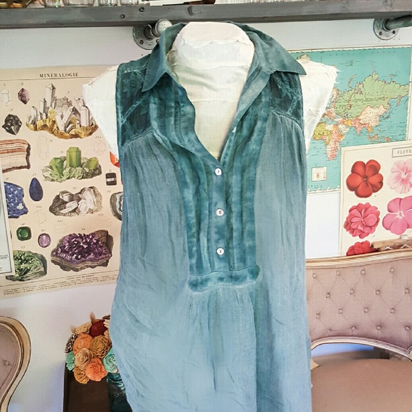 Blue Free People Button Up Tank