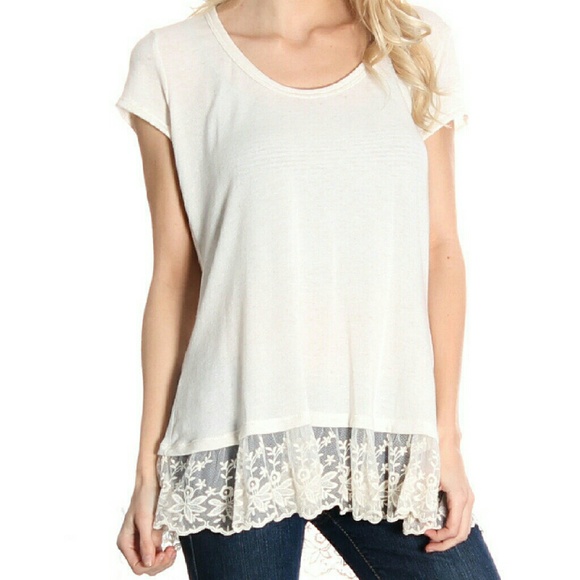 Lace Hem Super Soft Sweater Knit Top Oat Heather
