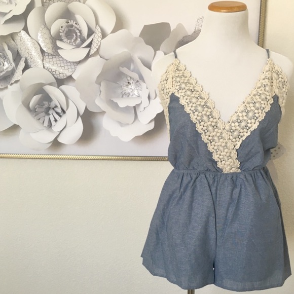 The Serena Denim Ivory Romper - Picture 2 of 4